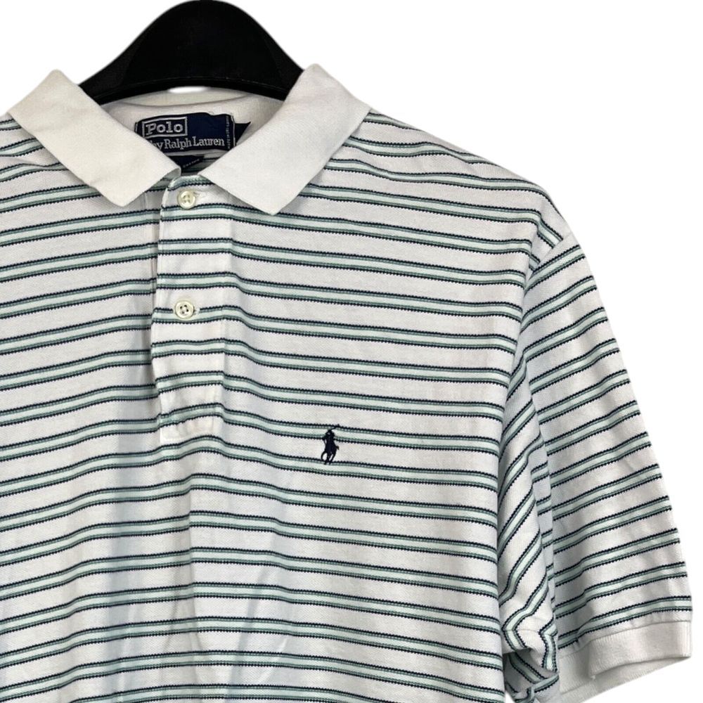 Polo Ralph Lauren Mens XL 100% Cotton Short Sleeve Polo‎ White Striped Pony